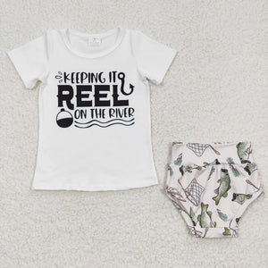 GBO0087 Girl Fishing REEL Short Sleeve Brief Set