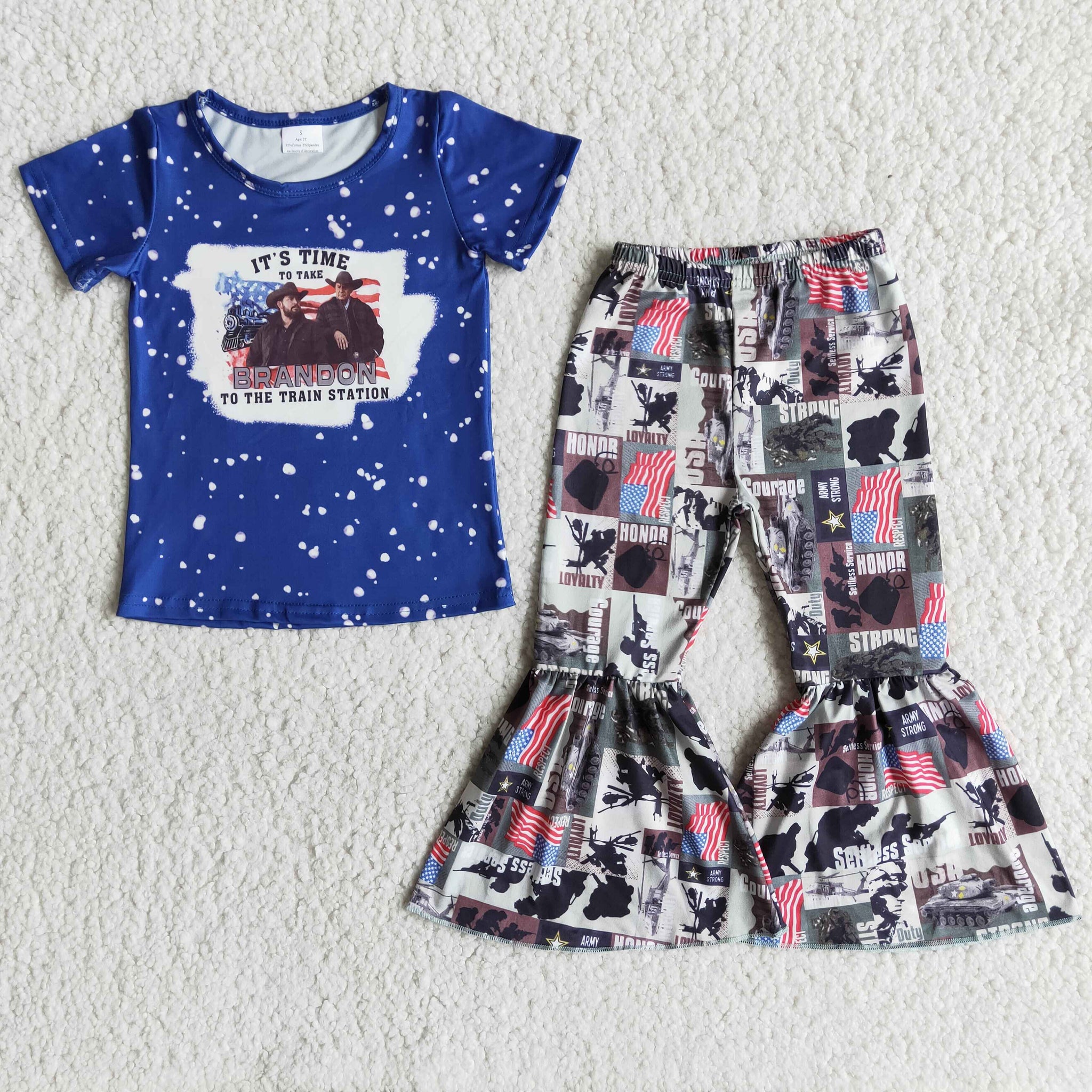 Baby Girls Fashion Short Sleeve and Bell Bottoms Pants Sets Kids