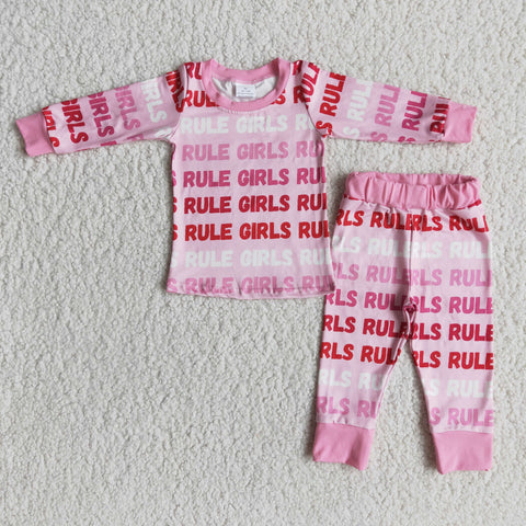 Baby Girls Pink Letter Long Sleeve Pajamas Sets Sleepwear