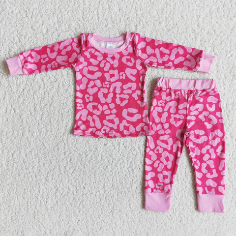 Baby Girls Pink Leopard Long Sleeve Pajamas Sets Sleepwear