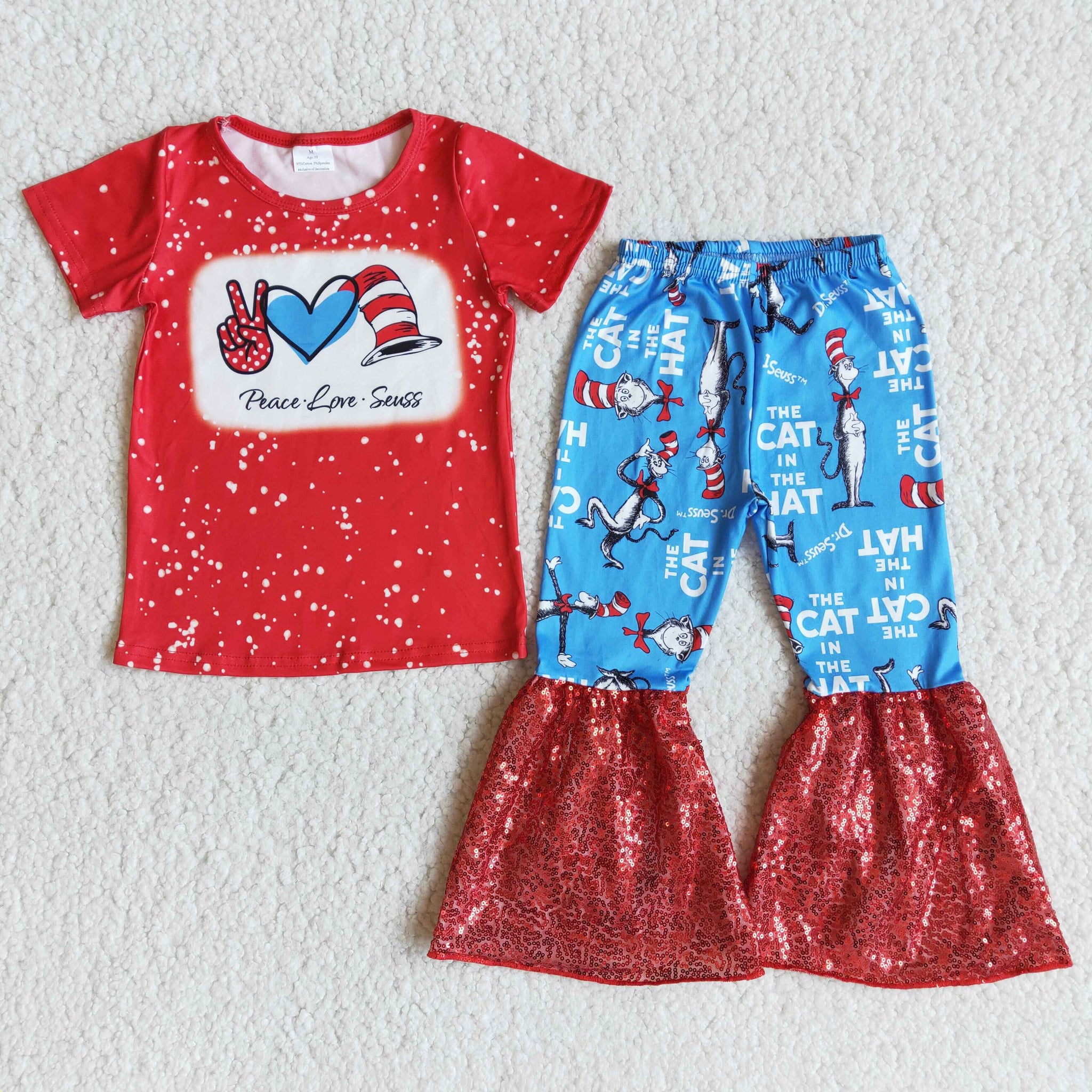 E13-27 Baby Girls Short Sleeve Red Sequin Bell Bottoms Sets