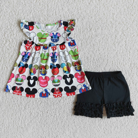 A11-16 Baby Girls Pearl Sleeve Summer Shorts Sets