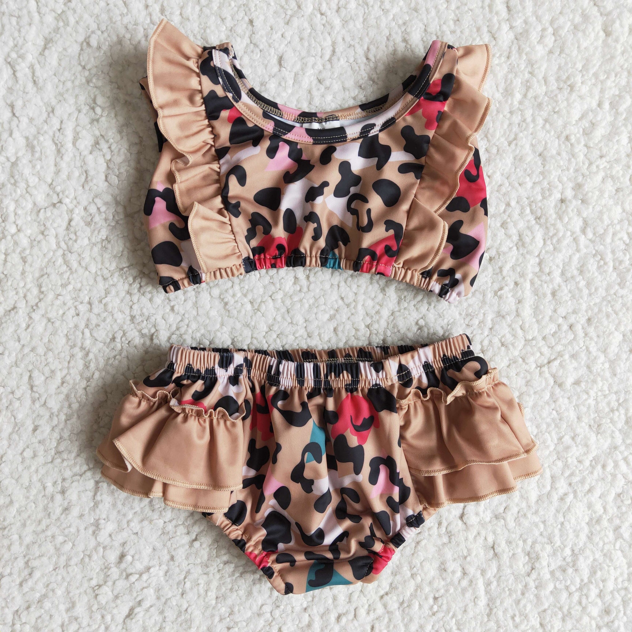 B2-3 Girls Leopard Swimsuit Sets