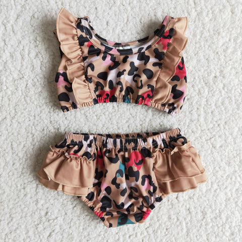 B2-3 Girls Leopard Swimsuit Sets