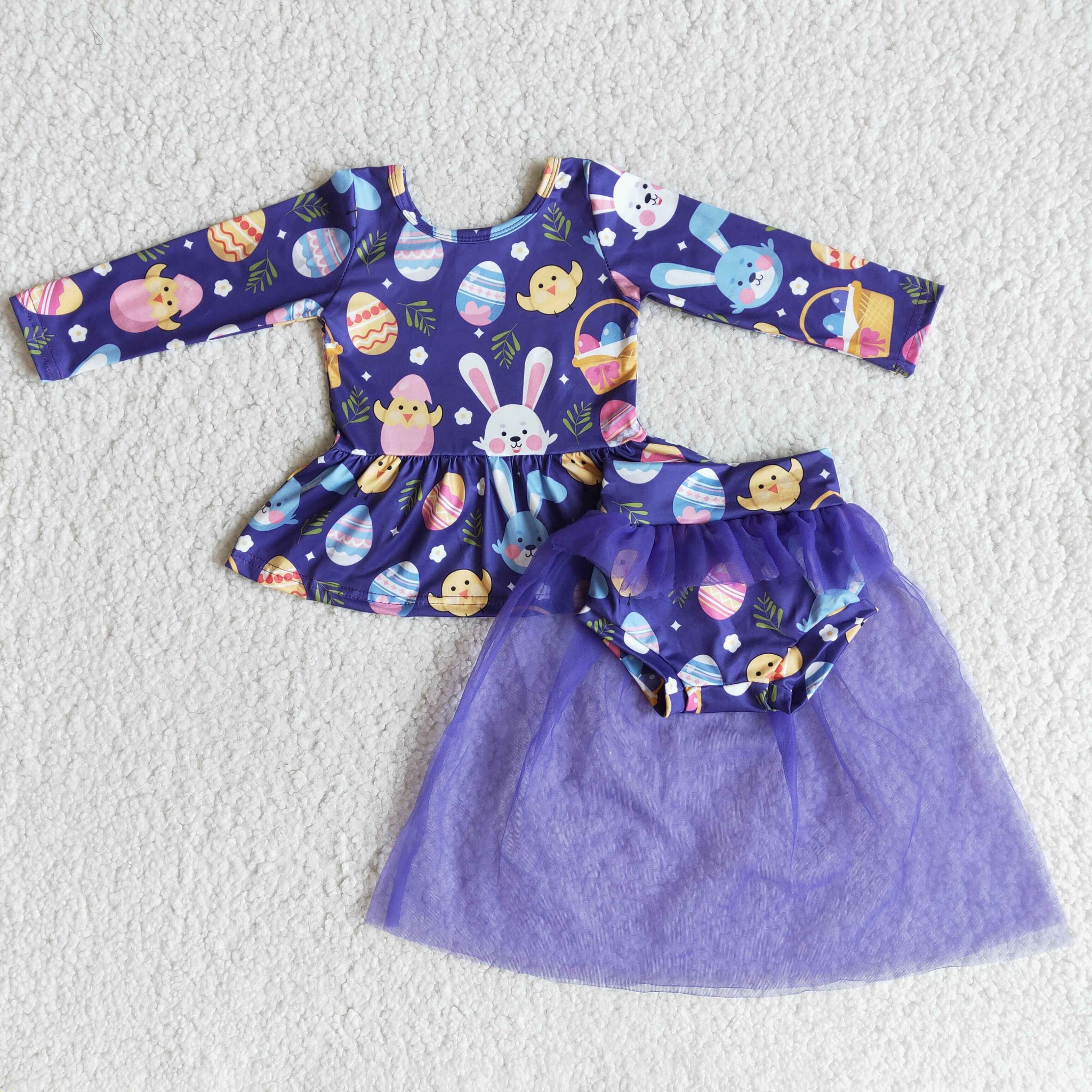 6 A29-29 Easter Cute Bunny Egg Purple Tutu Bummies Set