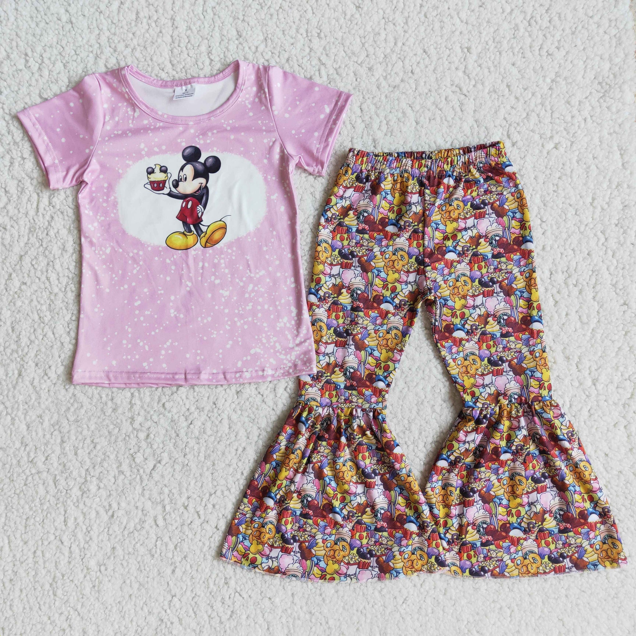 Lovely Bleached Baby Girls Short Sleeve and Bell Bottoms Pants Sets