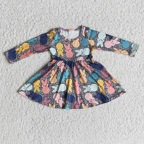 6 A28-20 Easter Leopard Bunny Long Sleeve Dress