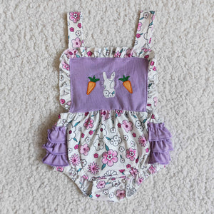 E8-14 Easter Embroidery Bunny Sleeveless Romper