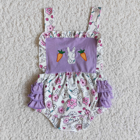 E8-14 Easter Embroidery Bunny Sleeveless Romper