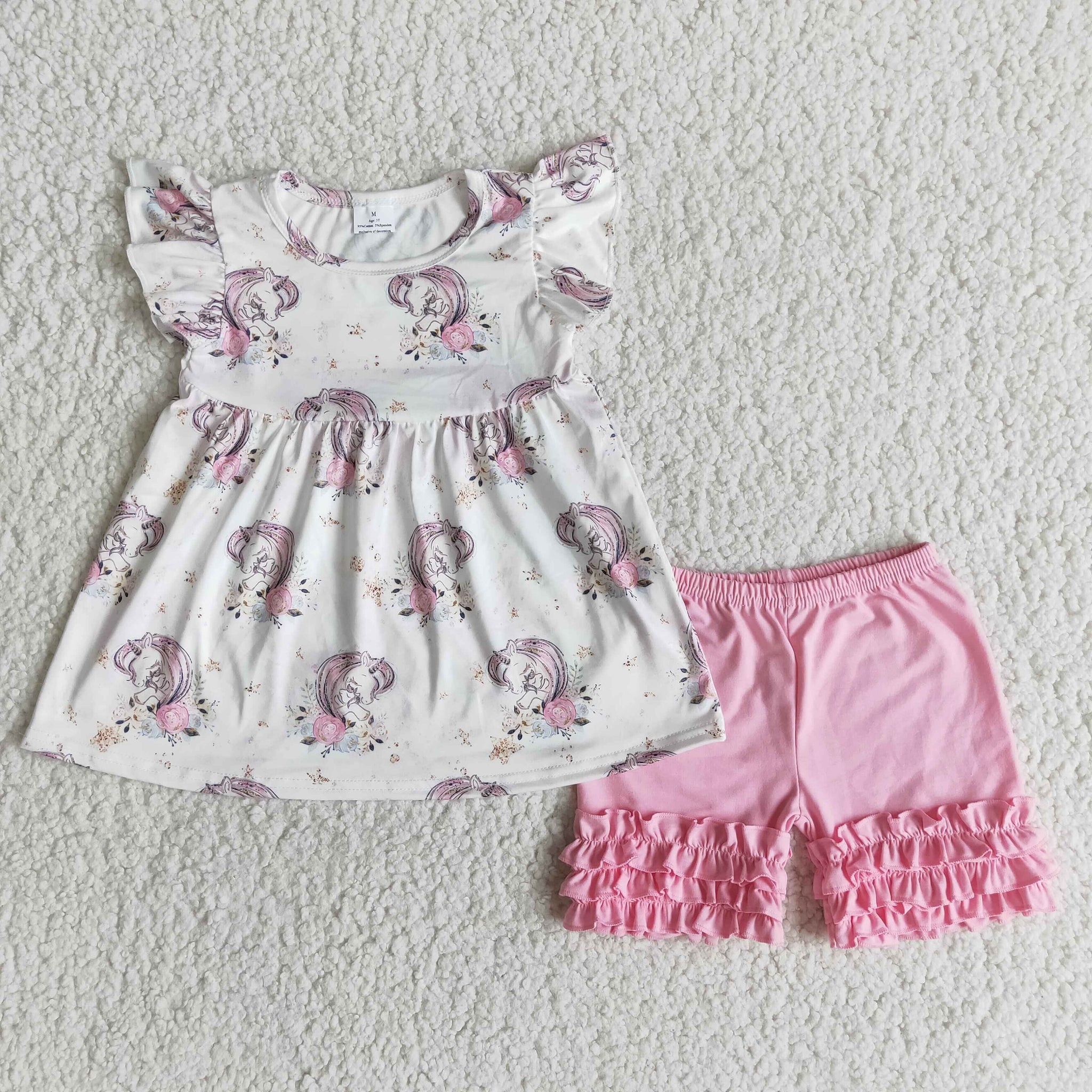 A6-9-1 Baby Girls Pearl Sleeve Summer Shorts Sets