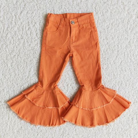 E1-11 Orange Jeans Long Pants Bell Bottoms
