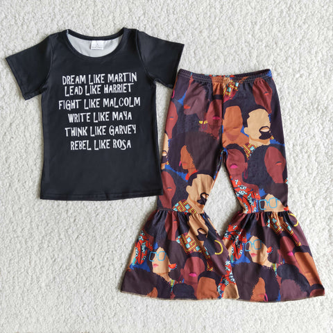 Baby Girls Black History Short Sleeve and Bell Bottoms Pants Sets