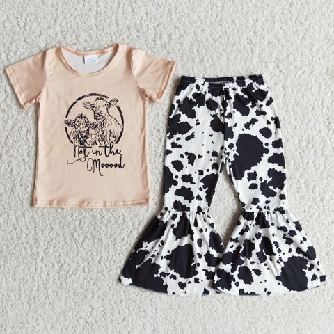Baby Girls Fashion Heifer Short Sleeve and Bell Bottoms Pants Sets