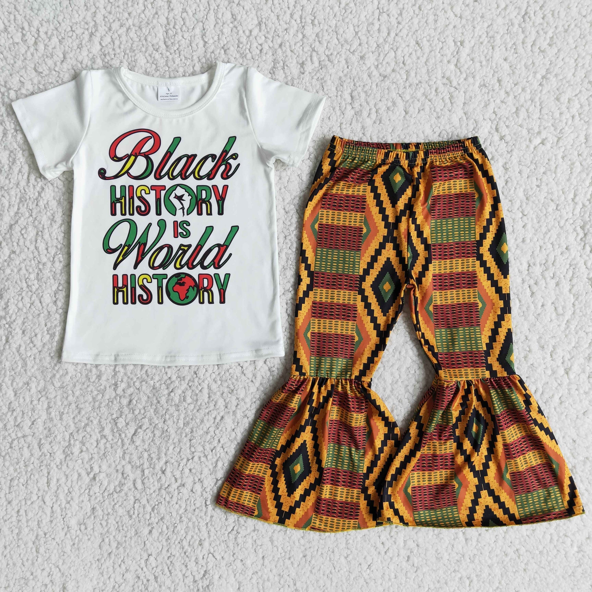 Baby Girls Black History Short Sleeve and Bell Bottoms Pants Sets
