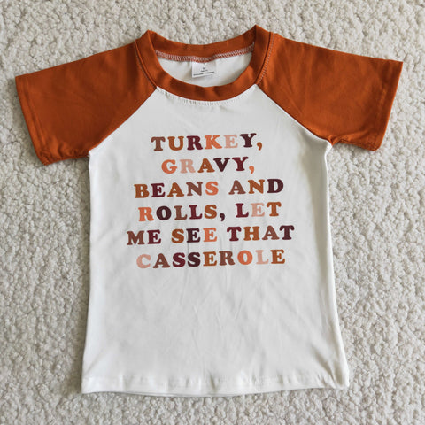 D5-3 Thanksgiving Turkey Short Sleeve Boys Shirt