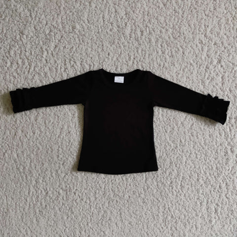 6 A16-4 Girls Black Long Ruffles Sleeve Shirt