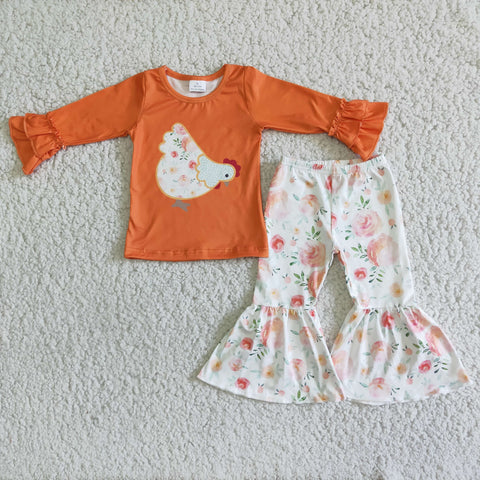 Baby Girls Lovely Farm Chicken Bell Bottoms Sets