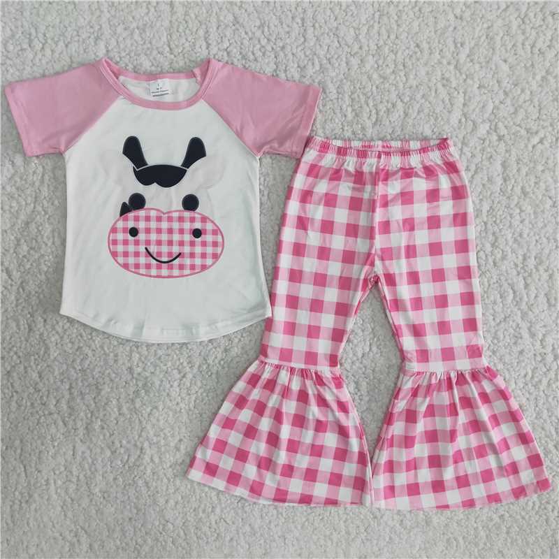 B9-11 Small cow pink trousers set