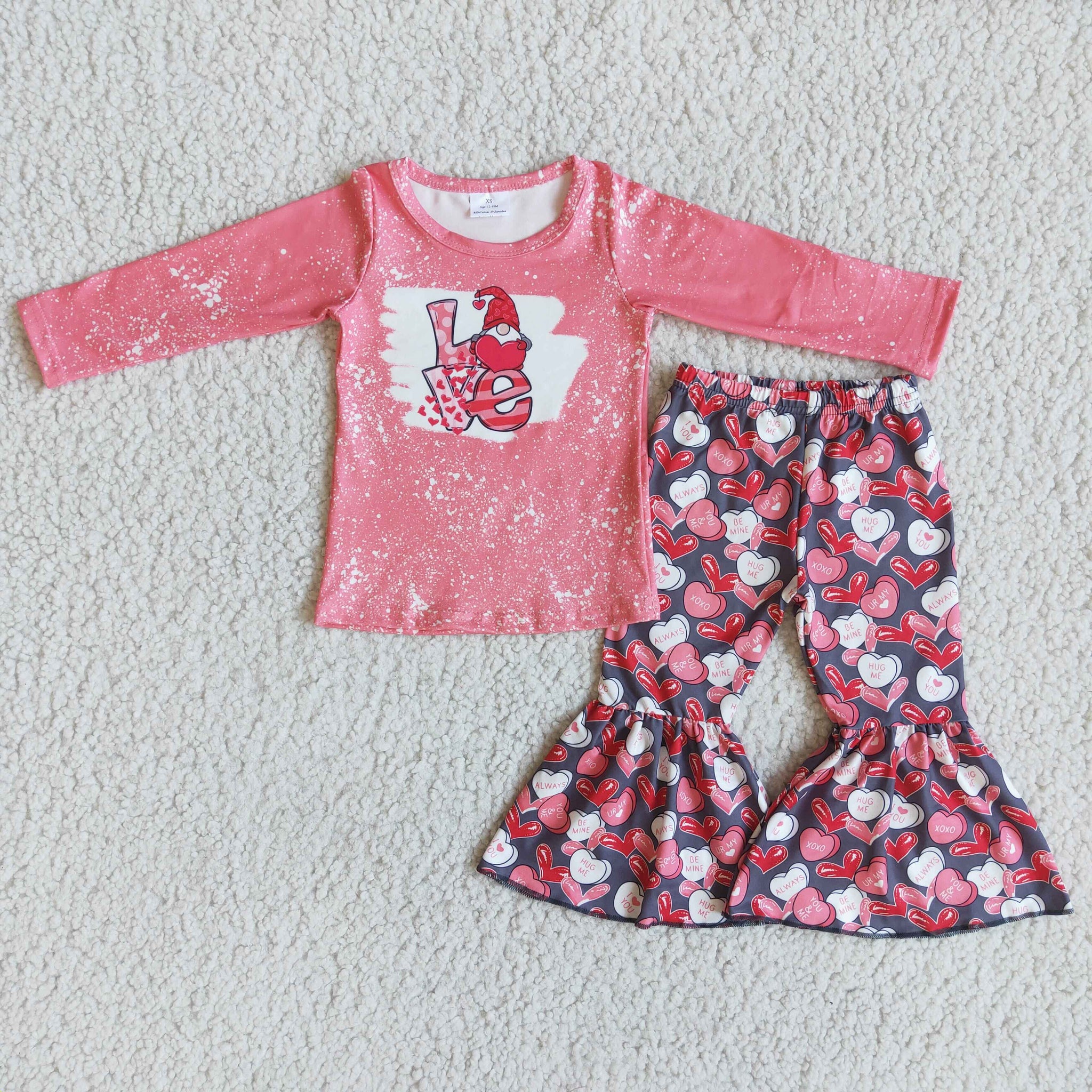 6 B10-2 Valentine's Day Long Sleeve and Love Full Printed Bell Bottoms Pants Sets
