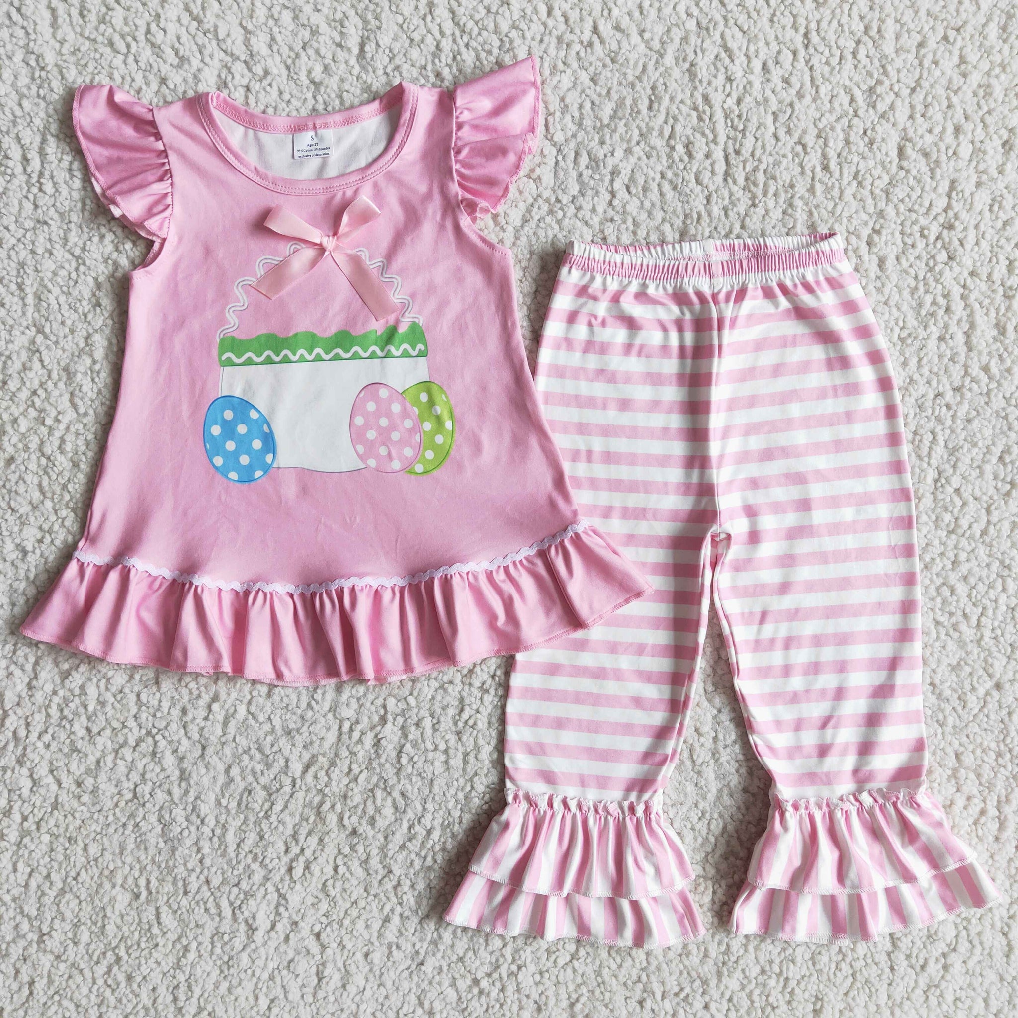 D1-13 Easter Baby Girls Kids Ruffles Flutter Sleeve and Bell Bottoms Sets