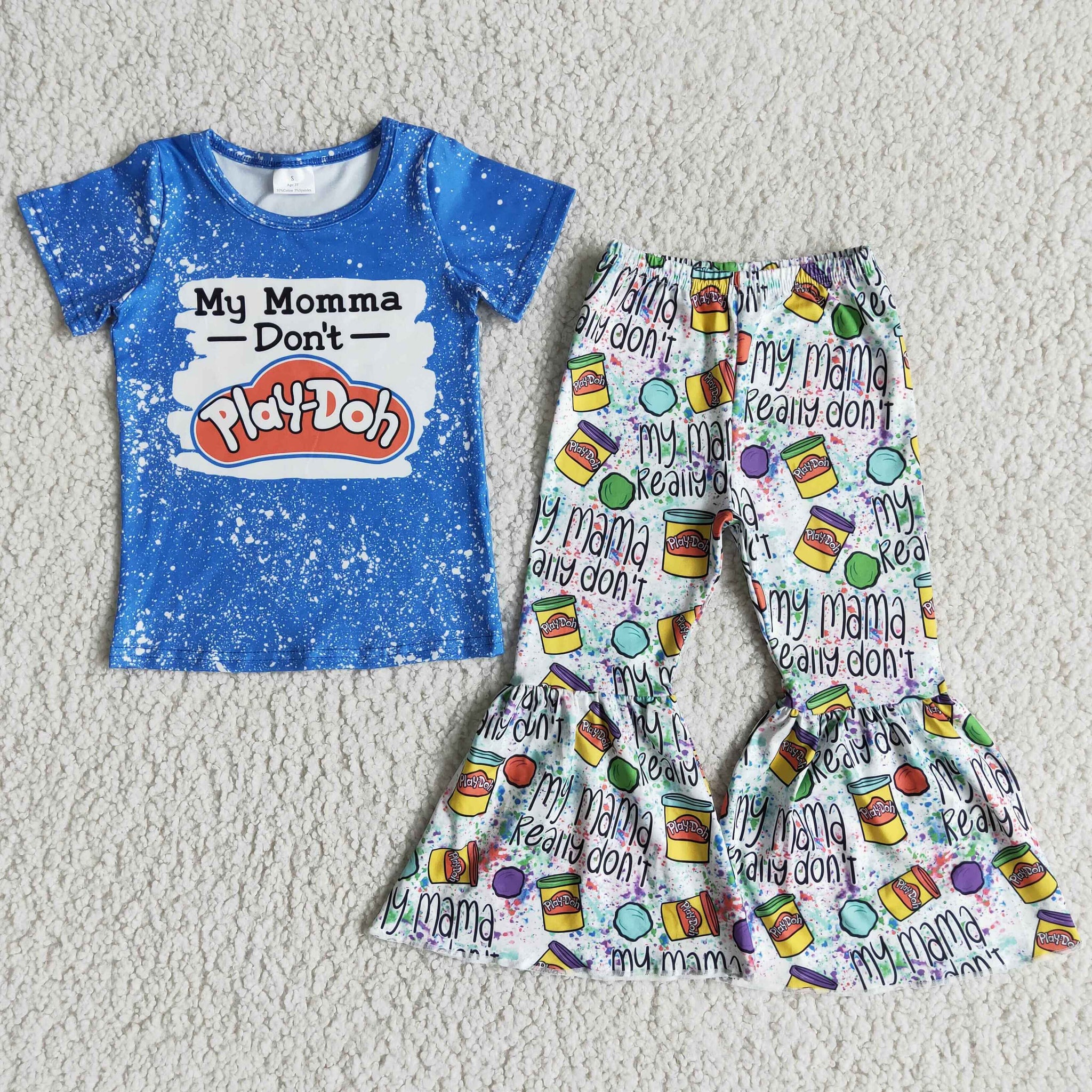 Baby Girls My Mama Letter Short Sleeve and Bell Bottoms Pants Sets