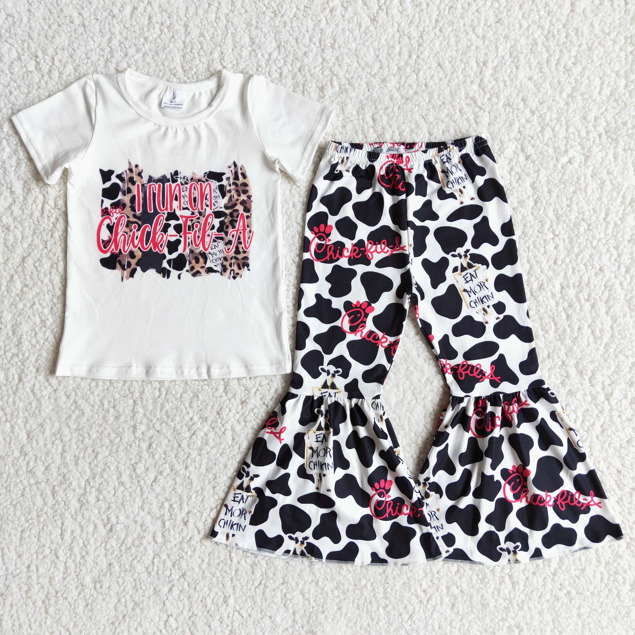 Farm Baby Girls Child Short Sleeve and Cows Bell Bottoms Pants Sets
