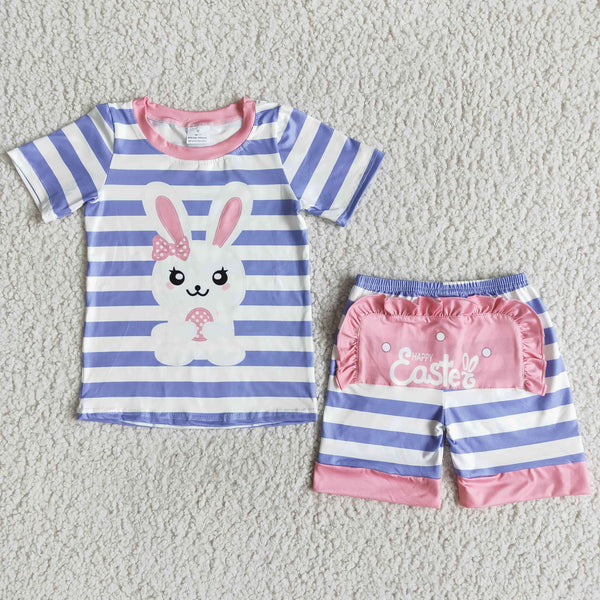 E7-17 Easter Pink Bunny Shorts Sets Summer Pajamas