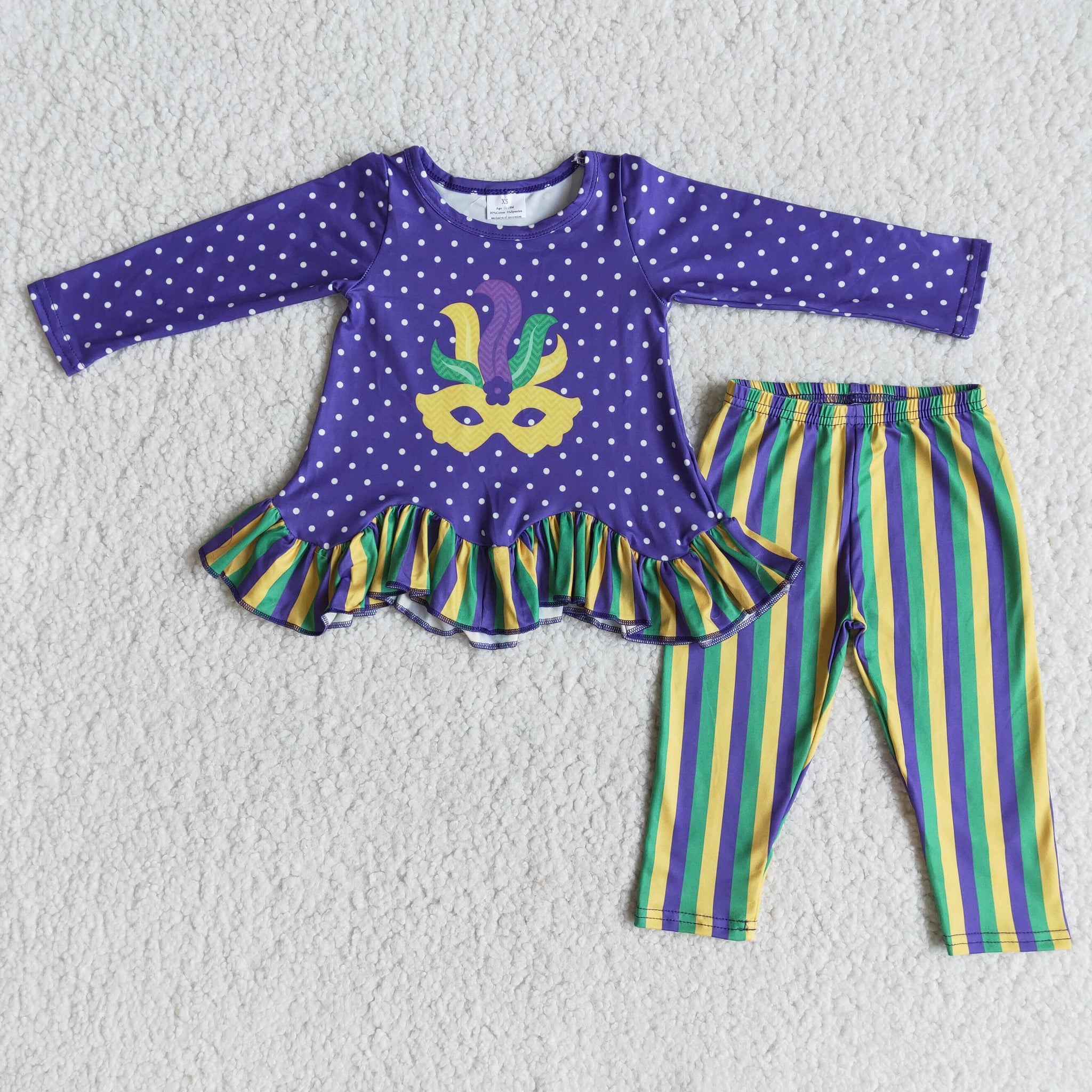 6 A27-20 Mardi Gras Long Sleeve and Striped pants Sets