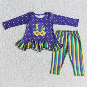 6 A27-20 Mardi Gras Long Sleeve and Striped pants Sets