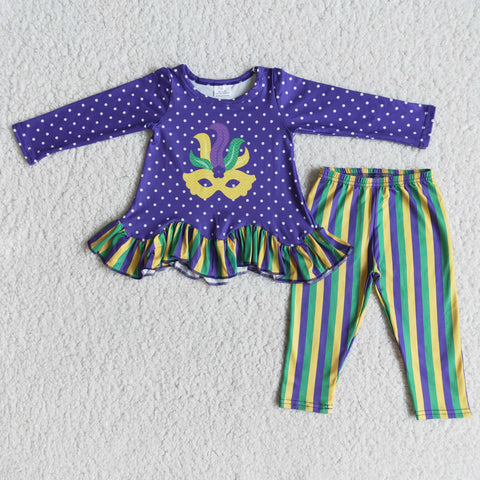 6 A27-20 Mardi Gras Long Sleeve and Striped pants Sets