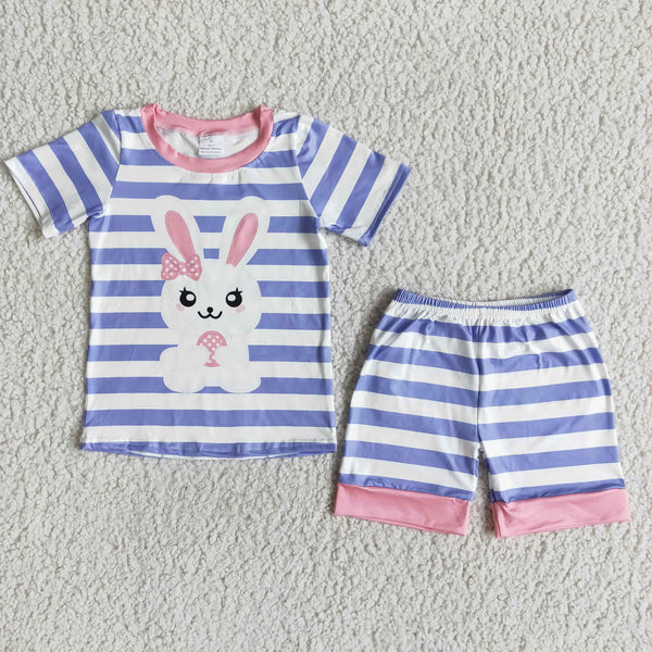 E7-17 Easter Pink Bunny Shorts Sets Summer Pajamas