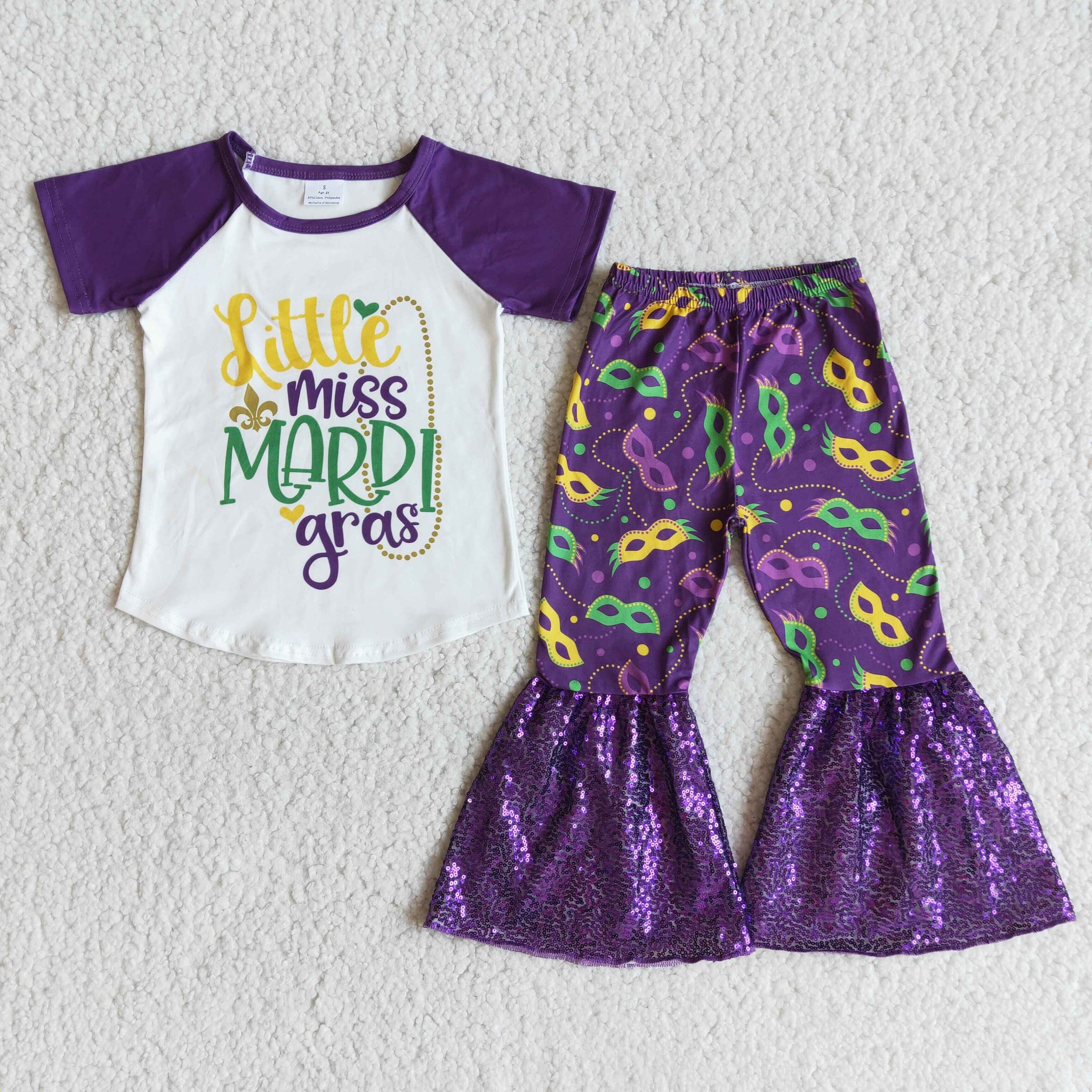 Mardi Gras Short Sleeve Sequin Bell Bottoms Sets