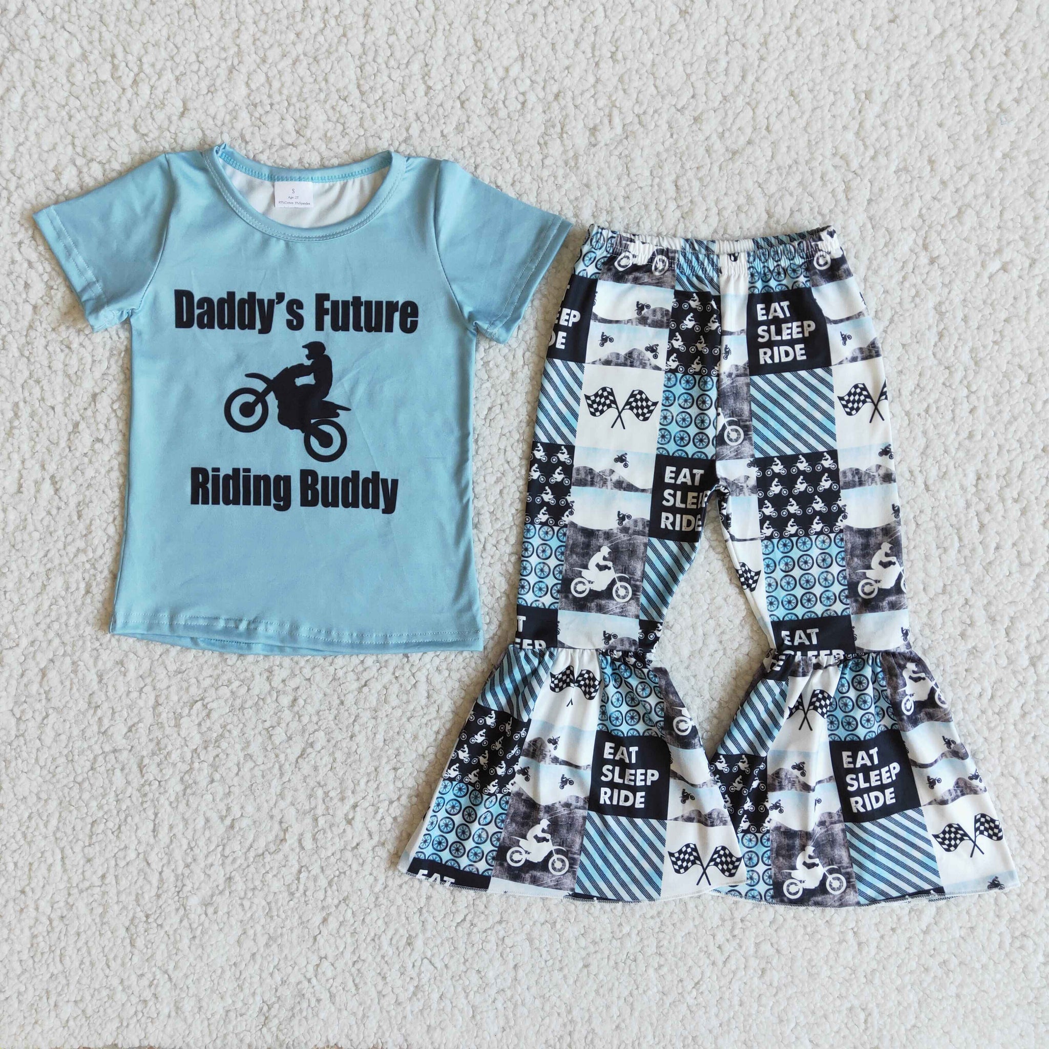 E8-18 Baby Girls Daddy's Short Sleeve and Bell Bottoms Pants Sets