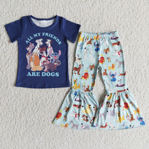 E7-18 Baby Girls Short Sleeve and Bell Bottoms Pants Sets