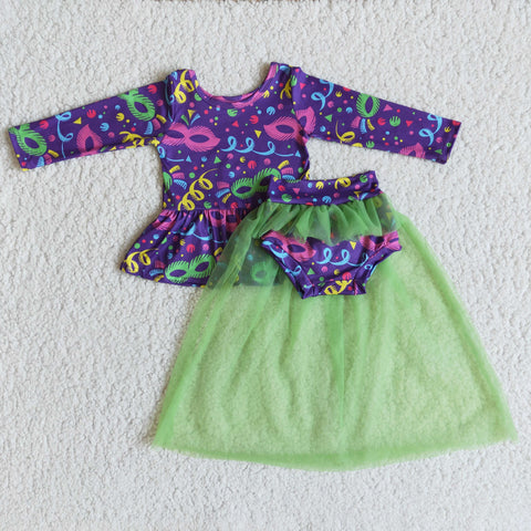 6 A21-1 Mardi Gras Long Sleeve and Bummies With Tulle Sets