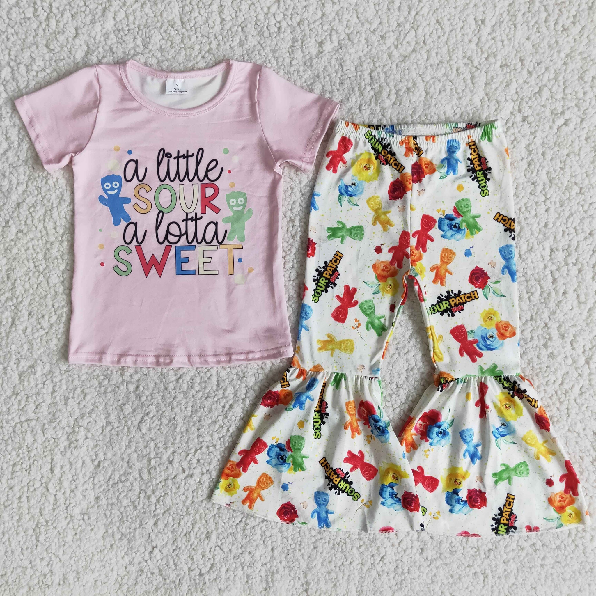 Lovely Pink Baby Girls Short Sleeve and Bell Bottoms Pants Sets