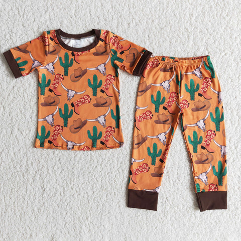 Children Short Sleeve Pajamas Sets Cowboys Sleepwear