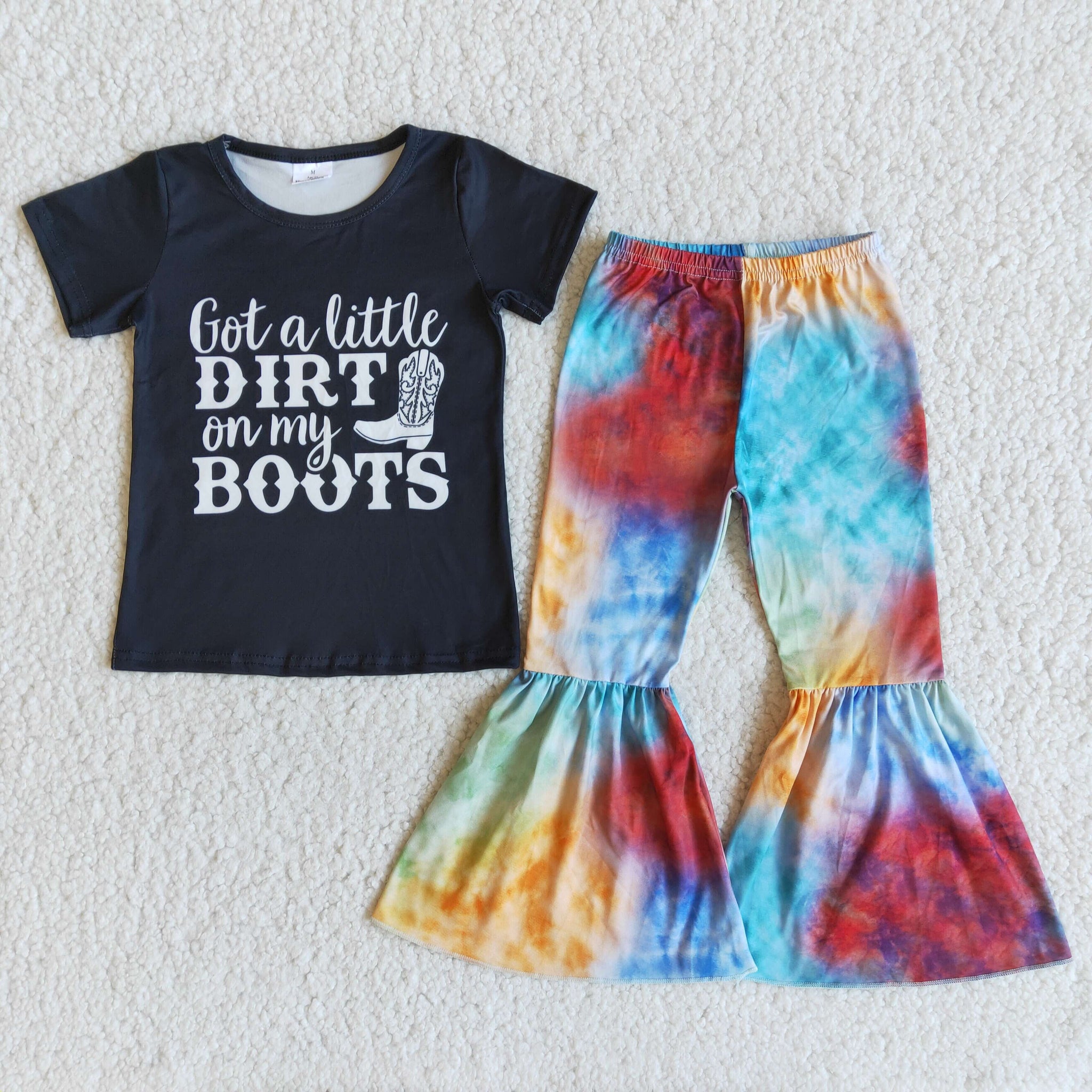 Lovely Boots Baby Girls Short Sleeve and Tie-Dye Bell Bottoms Pants Sets