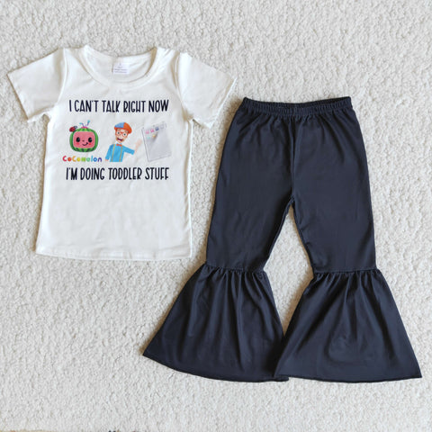 Lovely Baby Girls Short Sleeve and Black Bell Bottoms Pants Sets