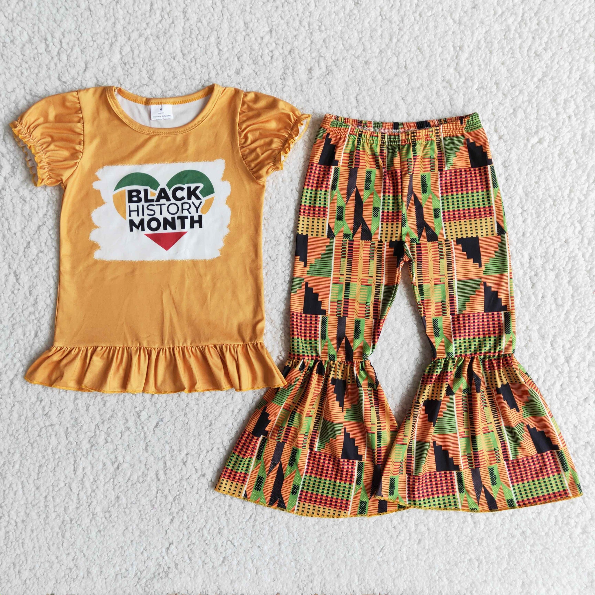 Black History Baby Girls Short Sleeve and Bell Bottoms Pants Sets
