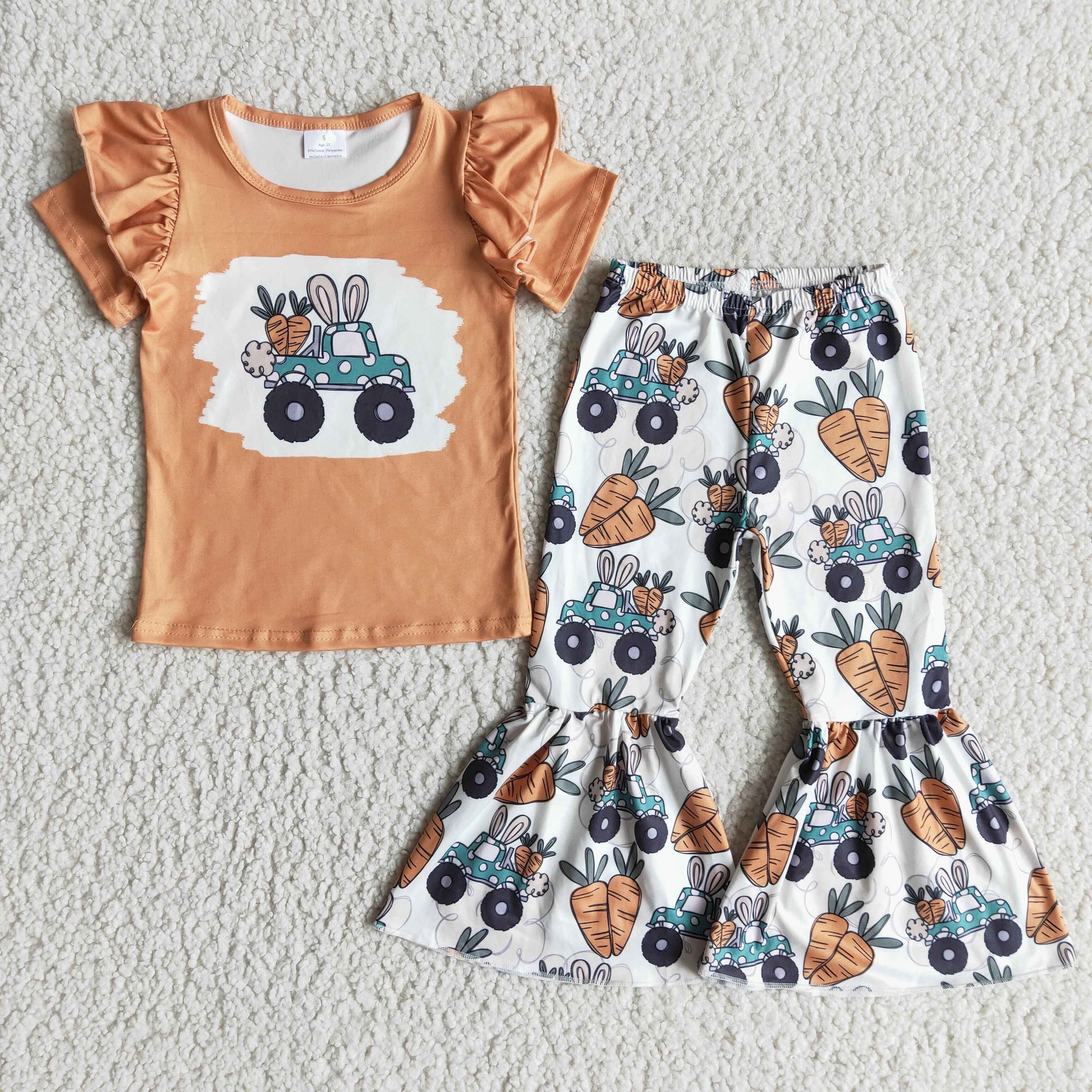 D11-4 Easter Baby Girls Kids Short Sleeve and Bell Bottoms Sets