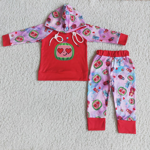 6 B12-39 Valentine's Day Girl Red Hoodies Long Sleeve and Long Pants Sets
