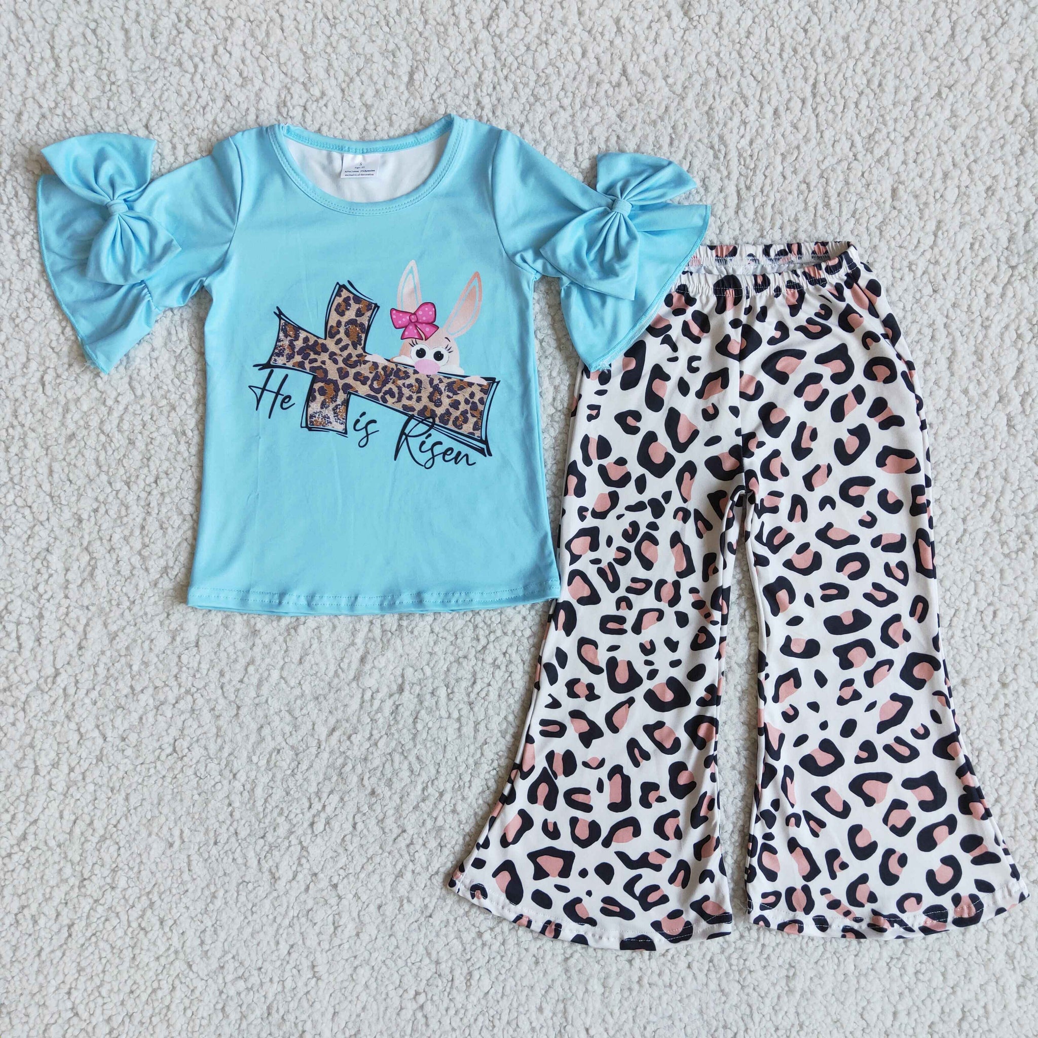 E5-1 Easter Bunny Short Sleeve and Leopard Pants Sets
