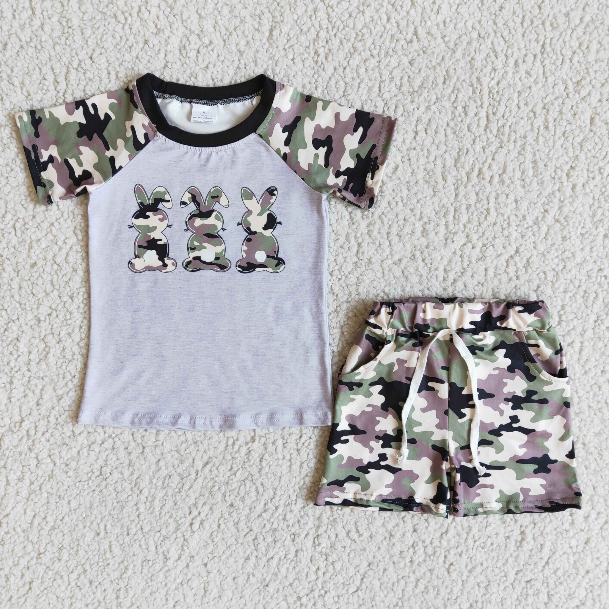 E5-14 Easter Camouflage Boys Bunny Shorts Sets Summer Outfits