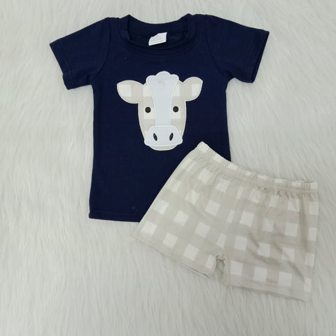 Farm Baby Boys Embroidery Cows Summer Shorts Sets