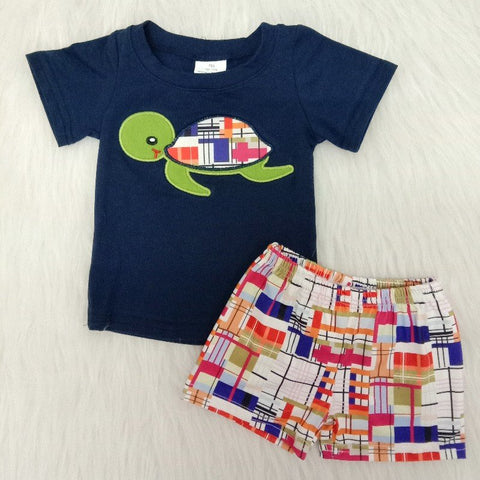 Holiday Baby Boys Embroidery Tortoise Summer Shorts Sets