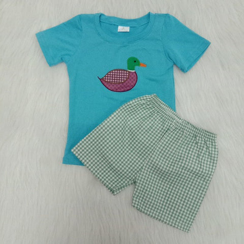 Holiday Baby Boys Embroidery Duck Summer Shorts Sets