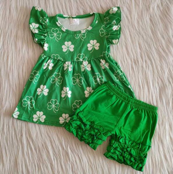 A11-21 St. Patrick Green Clover Shorts Sets