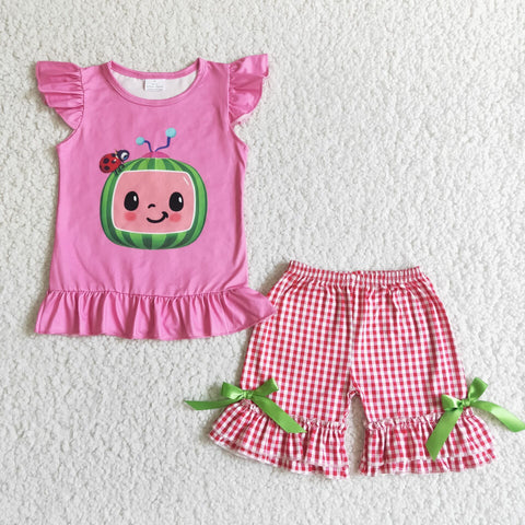 B9-30 Baby Girls Flutter Sleeve Ruffles Leopard Shorts Sets