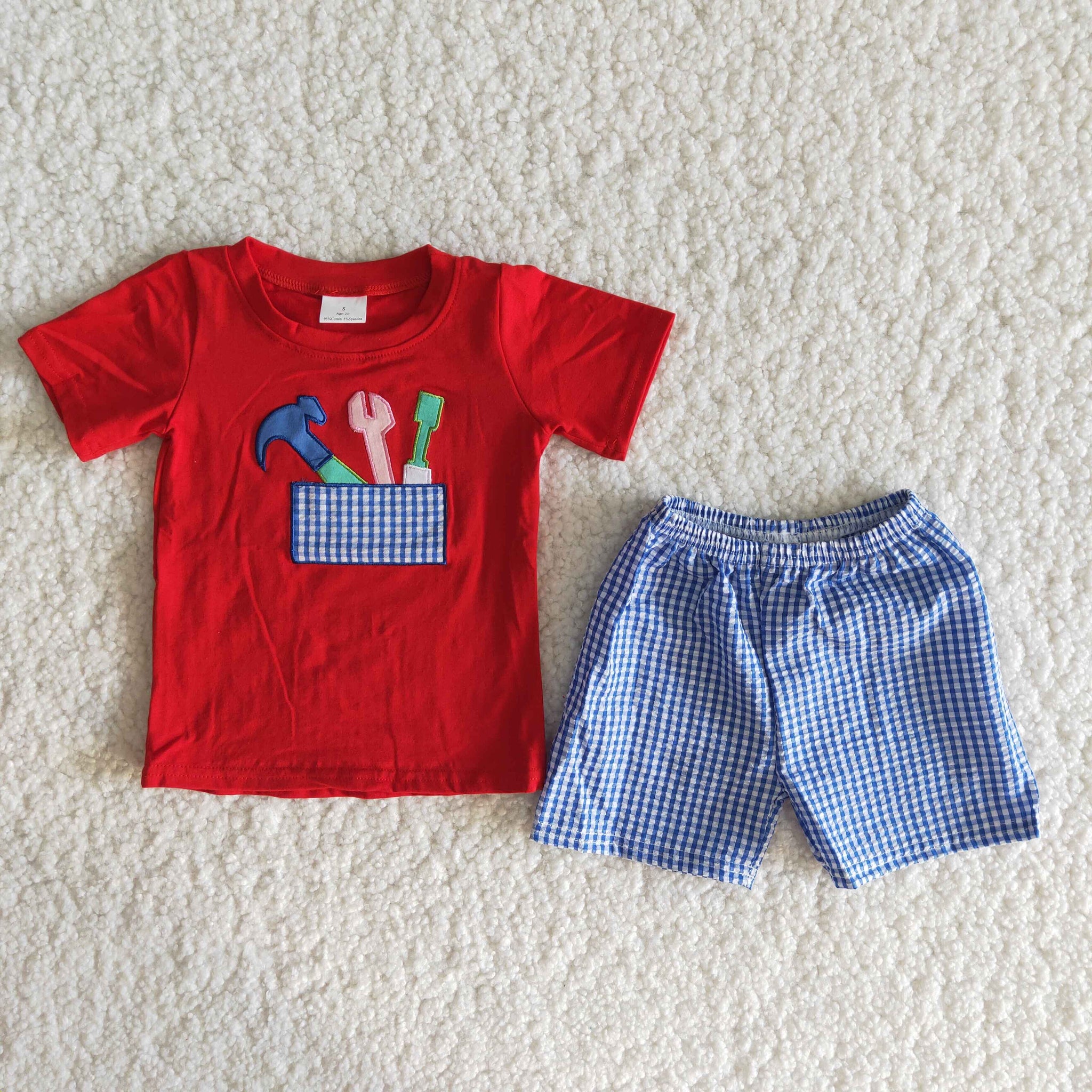 A4-11 Baby Boys Embroidery Tool Summer Shorts Sets